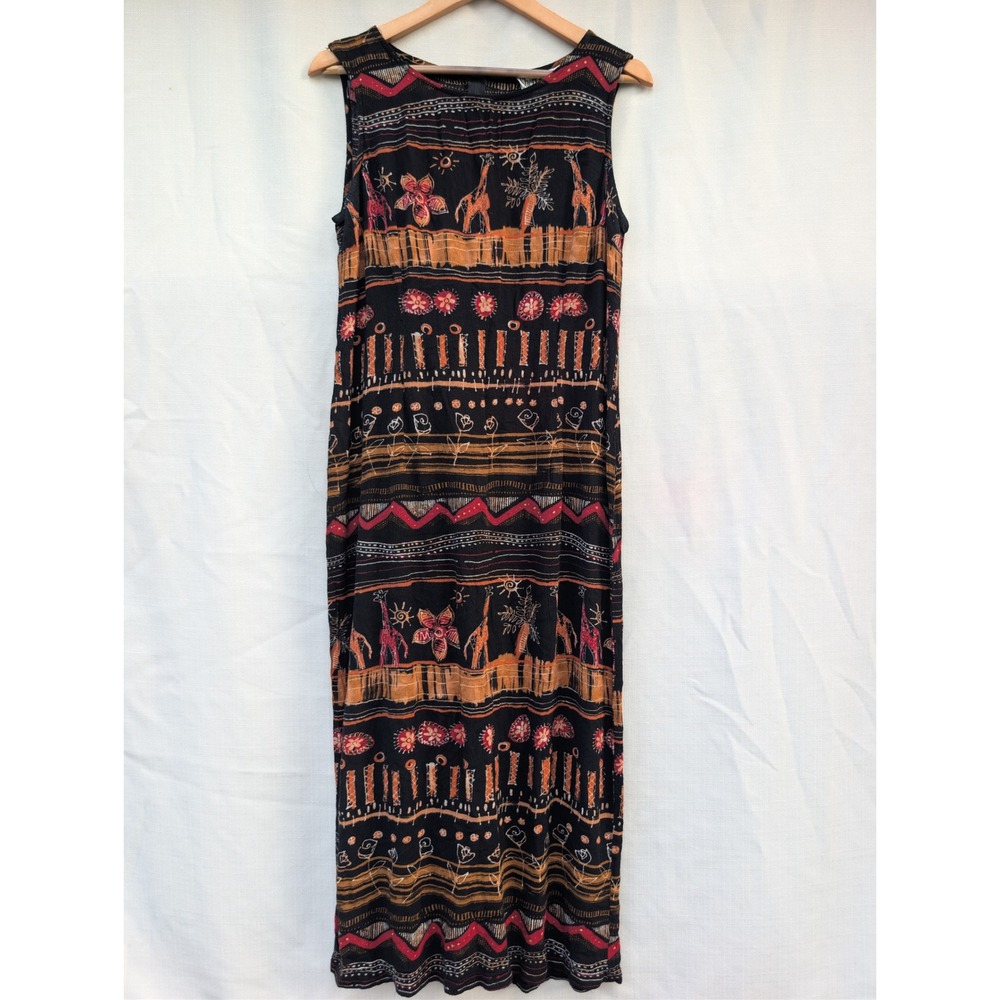Sheri Martin 90s Novelty Dress Womens M Black Tribal Art Teacher Eclectic Safari